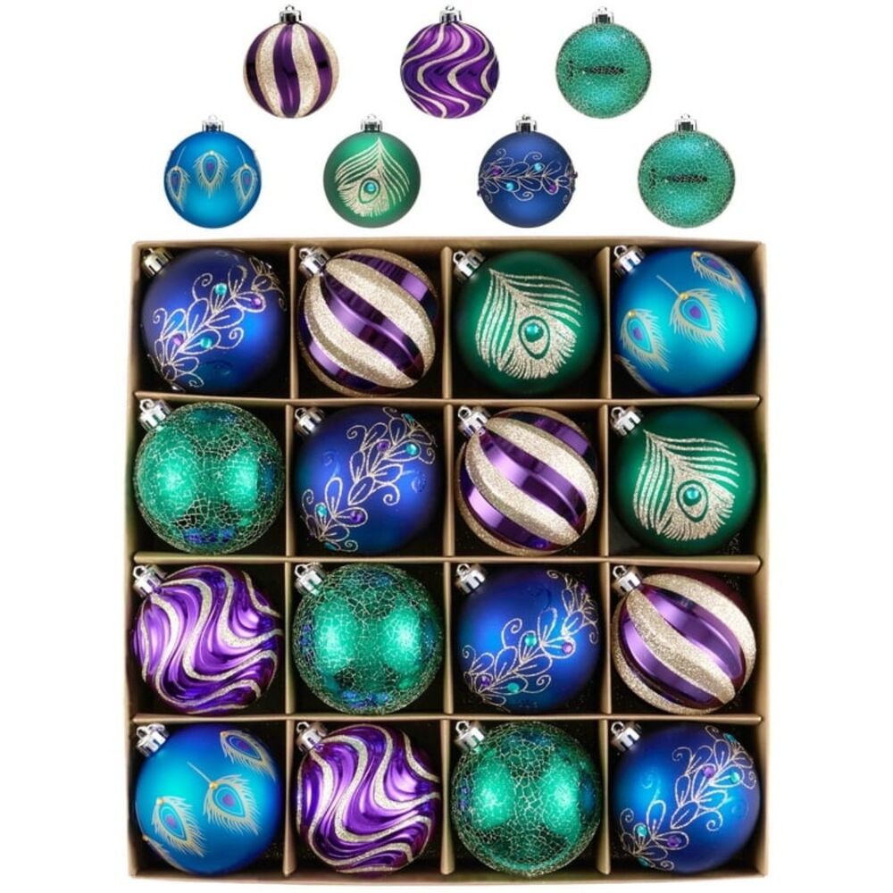 Pack of 16 Shatterproof Vibrant Christmas Ornaments NEW